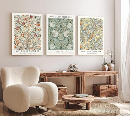 Induslyfe Large Framed Flower Wall Art Canvas Decor Set of 3, William Morris Wall Art Framed Prints Mid Century Modern Art, Aesthetic Floral Botanical wall art for bedroom living room bathroom 18x24