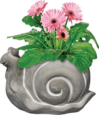Classic Home and Garden Cement Buddies Animal Planter - Cute Desk Decoration - UV Coated Animal Vase w/Removable Drain Plug - Succulent Planter for Indoor/Outdoor Use (Snail Planter, Natural, Large)