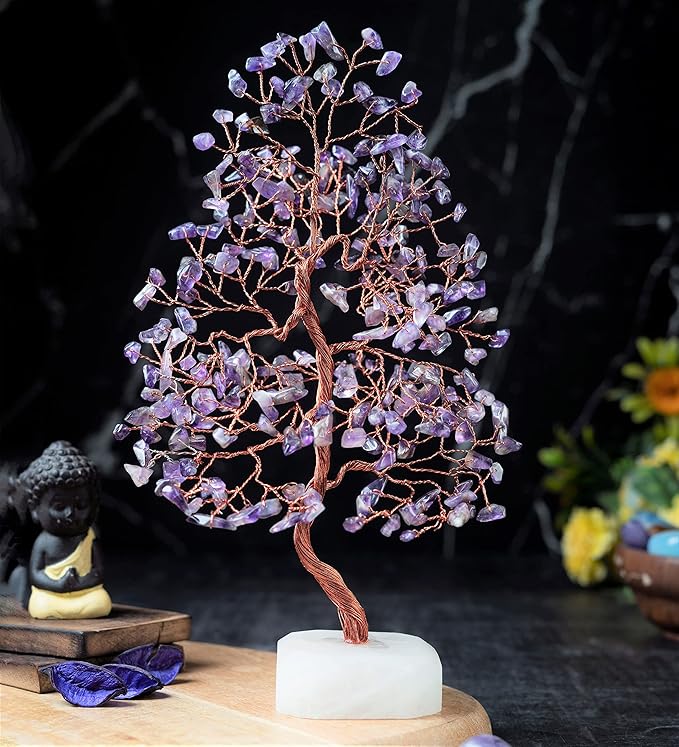 Amethyst Crystal Tree Gemstone Tree of Life Quartz Base Chakra Bonsai Tree for Room, Desk & Office Decor Spiritual Gift Meditation Birthday Gift for Women Mom her Sister Housewarming Gifts Home
