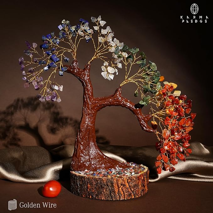KARMAPLEDGE Crystal Tree of Life 7 Chakra Healing Crystal Trees for Home, Office Desk Decor, Handmade Bonsai Trees for Positive Energy, Money, Good Luck Birthday Gifts for Women, Mom (500 Beads)