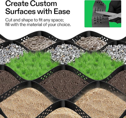VIVOSUN 3’’ Depth Ground Grid, 6.5 x 17 ft, High-Density HDPE Geo Cell, 1885 lb per sq ft Load, Foldable & Tensile, Easy Installation with Gloves, Ideal for Gardens, Driveways, Pathways, Slopes