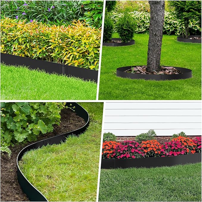 Metal Landscape Edging 6-Pack, Galvanized Steel Garden Edging - 40" L x 6" H Strips - Metal Edging Border w/ 6 Clips - Edge for Lawn Yard, Black