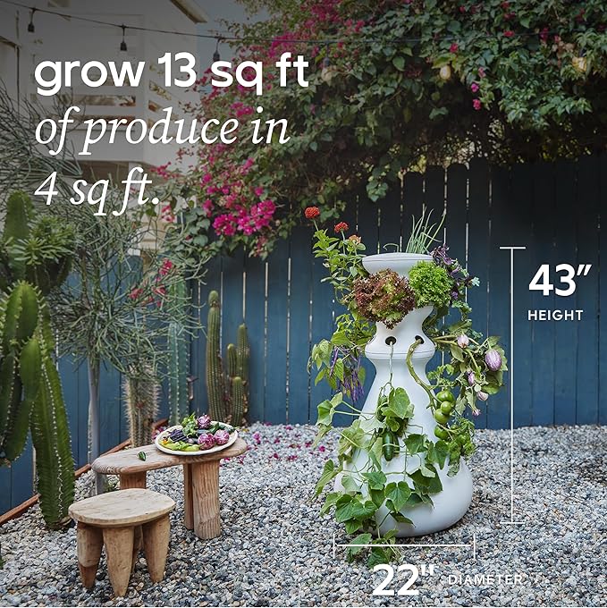 Farmstand Starter Kit with Glow Rings and 12 Seedling Credits | Tiny Hydroponic Growing System Kit | Vertical Garden Planter Tower | 3ft 8in Tall