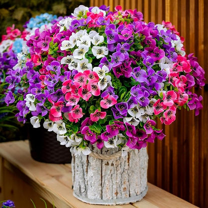Artificial Pansies Flowers Outdoor Fake Plants - 16 Bundles UV Resistant No Fade Faux Shrubs Plastic Greenery Home Garden Porch Patio Decoration (16, Mixed01)