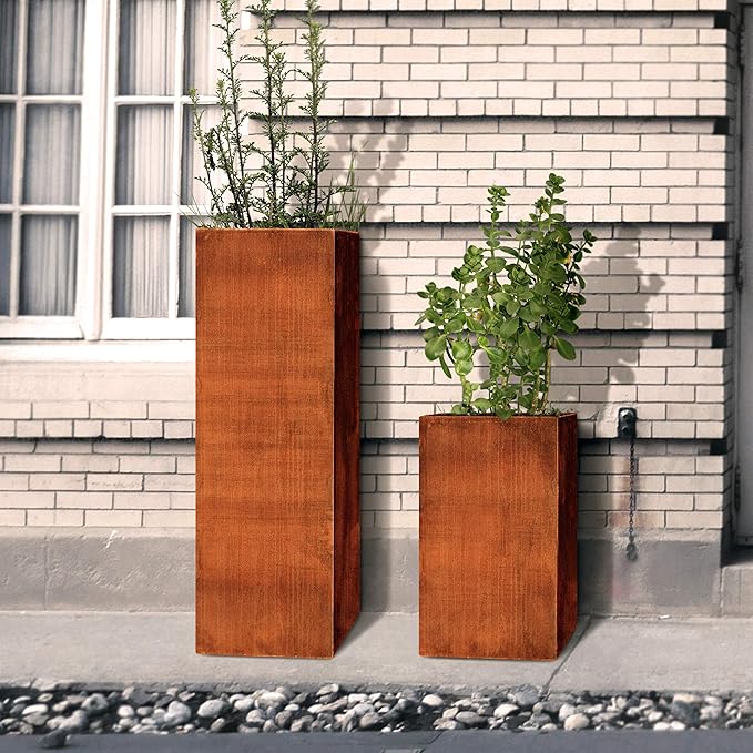 Plantercraft Corten Steel Planter Tall Cube Garden Box Metal Outdoor Heavy Duty | Made in USA | Fully Assembled | Commercial Residential