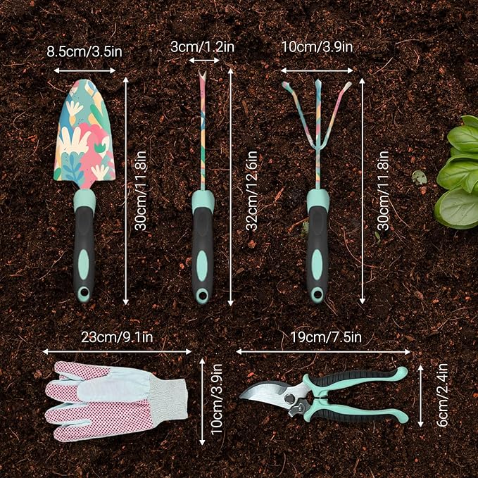 GardenHOME Garden Tool Set – Durable Stainless Steel Gardening Kits with Tote Bags, Stools, and Accessories, Perfect for Gardeners, Women, and Men (5 Piece Floral)
