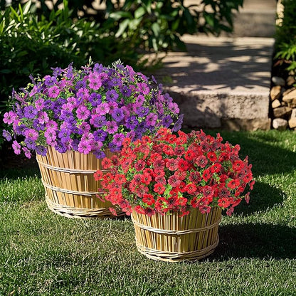 Artificial Fake Mums Flowers for Outdoor Fall Decor, 12 Bundles Faux Flowers Plants Silk Daisy for Planter Pot Colorful UV Resistant Look Real for Front Door Porch Patio Outside Yard(Light Purple)