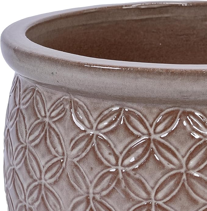 Set of 3 Ceramic Flower Pots, 9+12+15 Inches Modern Planters for Indoor Outdoor, Garden Patio Windowsill Decor with Drainage Hole-Antique Yellow