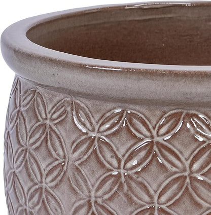 Set of 3 Ceramic Flower Pots, 9+12+15 Inches Modern Planters for Indoor Outdoor, Garden Patio Windowsill Decor with Drainage Hole-Antique Yellow
