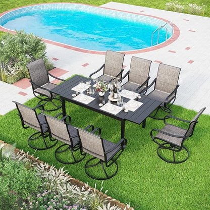 MFSTUDIO Patio Dining Set for 8, Expandable Patio Table and Chairs Set, 9 Piece Outdoor Patio Furniture Set for Deck/Backyard/Poolside/Garden
