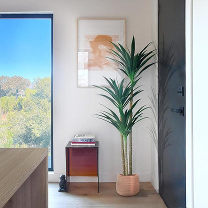Hyper Realistic Dracaena 5ft Tall - Real Touch & VU Protected Faux Yucca Floor Plant in Pot- Artificial Agave Plant Fake Tree with Black Planter