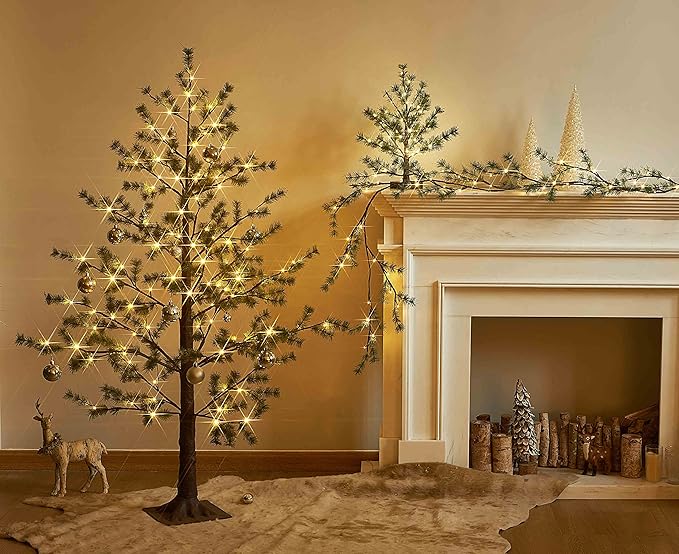 Hairui Christmas Tabletop Pine Tree Lights 60 LED 18IN Battery or USB Oprerated with Timer, Lighted Pine Tree for Home Winter Holiday Decor Indoor Use