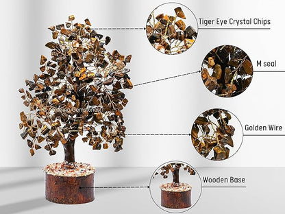 Amazing Gemstone Tigers Eye Natural Healing Premium Crystal Bonsai Feng Shui Fortune Money Tree of Life for Home Office Decor (Gift Box Ready,10-12 Inch)