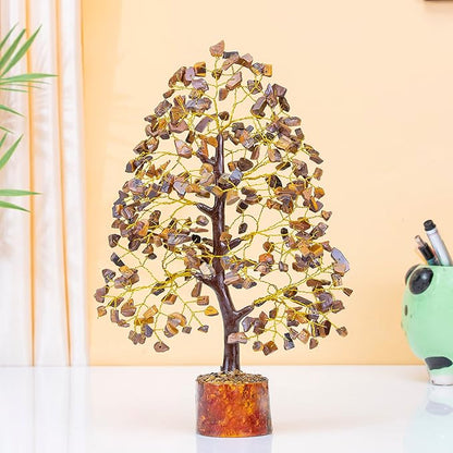 Crocon Tiger Eye Gemstone Tree of Life - Crystal for Feng Shui Decor - Chakra Money Bonsai Tree, Good Luck Healing Crystals Meditation Stones, Spiritual Unique Gift 10-12"""