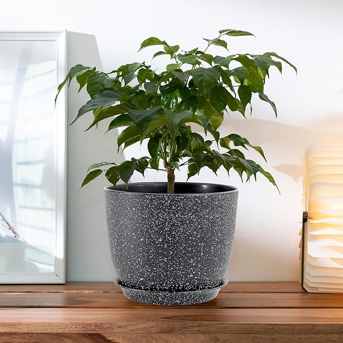Flower Pots 12 Inch Set of 2, Plant Pots Pots for Indoor Plants, Planters for Outdoor Plants 12 Inch Pots for Plants with Drainage and Saucers, Speckled Black
