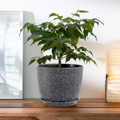 Flower Pots 12 Inch Set of 2, Plant Pots Pots for Indoor Plants, Planters for Outdoor Plants 12 Inch Pots for Plants with Drainage and Saucers, Speckled Black