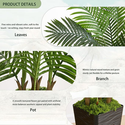 Artificial Palm Tree Indoor, 5FT Fake Floor Plants Large Tropical Silk Plant with Black Square Planter, Faux Areca Palm Plant Artificial Tree in Pot for Home Room Office Outdoor Patio Decor