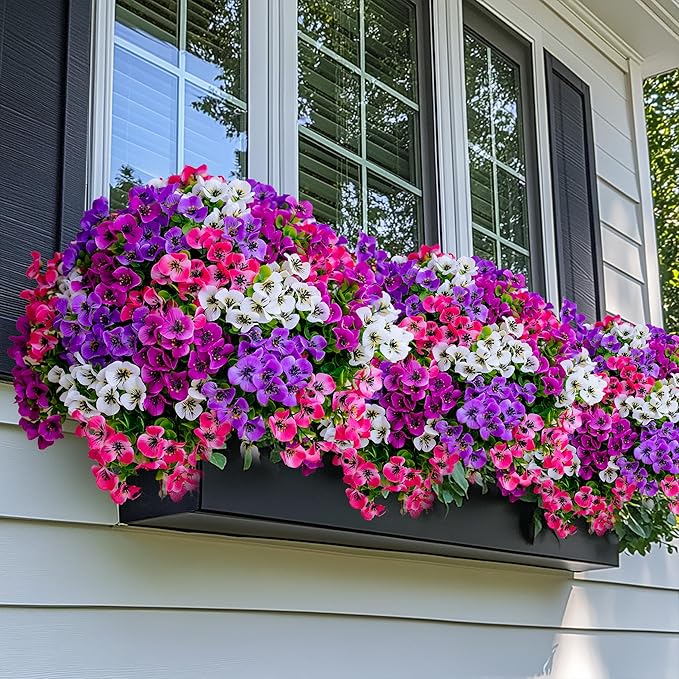 Artificial Pansies Flowers Outdoor Fake Plants - 16 Bundles UV Resistant No Fade Faux Shrubs Plastic Greenery Home Garden Porch Patio Decoration (16, Mixed01)