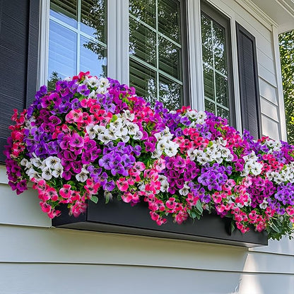 Artificial Pansies Flowers Outdoor Fake Plants - 16 Bundles UV Resistant No Fade Faux Shrubs Plastic Greenery Home Garden Porch Patio Decoration (16, Mixed01)