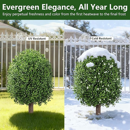 INSPRING 27'' Artificial Boxwood Topiary Trees Outdoor Fake Bushes Plants UV Resistant Evergreen Shrubs with Metal Ground Spike for Porch Patio Garden, 1 Pack