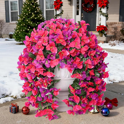 Faux Bougainvillea Artificial Flowers Plants for Outdoors Outside Decoration, 2pcs Fake Flowers Silk Long Trailing Vines UV Resistant Realistic for Front Door Porch Planter Urn Patio Balcony Yard, Mix