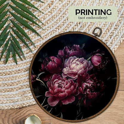 cvjutf Vintage Moody Peony Floral Wall Art Decor Framed, Peony Flower Botanical Round Wall Decor, Dark Cottage Core Floral Canvas Prints Art for Bathroom Bedroom Gallery Living Room, 10x10 Inch