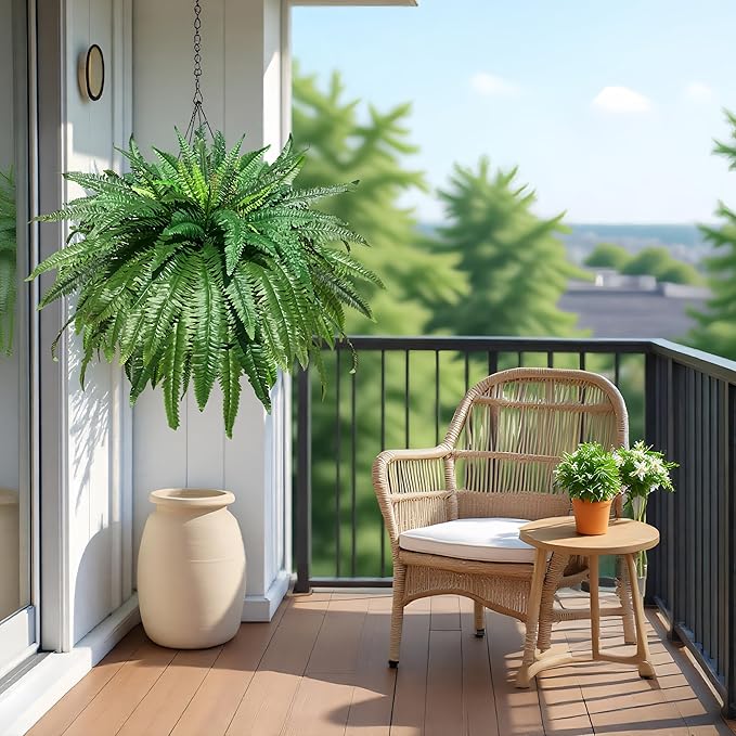 Artificial Ferns for Outdoors Large Greenery Plants, Set of 2 Fake Ferns, 48in Lifelike Faux Fern with 88 Branches Ideal for Porch Windowsill Indoor Home Decor, Planters Potted or Hanging