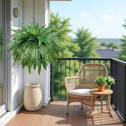 Artificial Ferns for Outdoors Large Greenery Plants, Set of 2 Fake Ferns, 48in Lifelike Faux Fern with 88 Branches Ideal for Porch Windowsill Indoor Home Decor, Planters Potted or Hanging