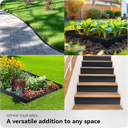 Worth Galvanized Steel Landscape Edging 8" x25' Metal Garden Edging Roll Flexible Bender Border with 8Pcs Stakes for Lawn, Flower Bed Edges, Black