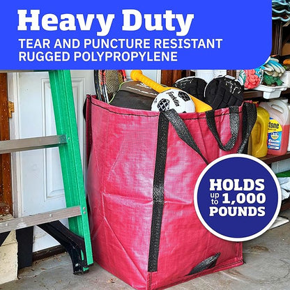 DURASACK Heavy Duty Home and Yard Waste Bag 48-Gallon Woven Polypropylene, Reusable Lawn and Leaf Garden Bag with Reinforced Carry Handles, Pop-Up Self-Standing Garbage Can, Red (Pack of 2)