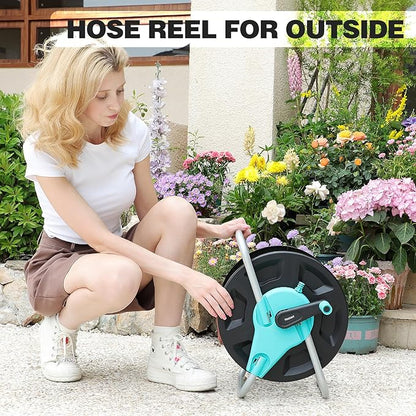 Garden Hose Reel Cart,Hold Up to 50-130 Feet of 5/8" Hose,Wall Mounted Water Hose Reel,Portable Hose Reel Holder,for Outside Car Washing, Watering