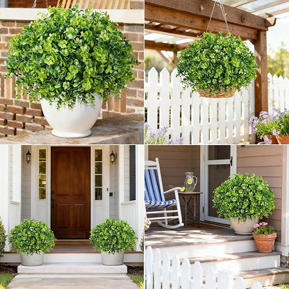 Artificial Faux Outdoor Plants for Spring Summer Decoration, 12 Bundles Fake Plastic Eucalyptus UV Resistant Look Real Fake Plants for Planter Outside Front Door Porch Patio Balcony Garden Indoor Yard