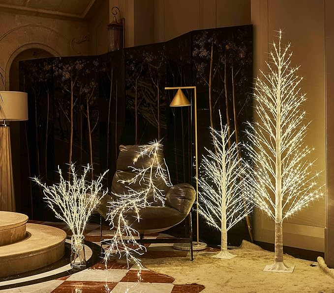 Hairui Lighted Twig White Alpine Tree with Fairy Lights 6FT 810 LED for Indoor Outdoor Home and Christmas Holiday Decoration