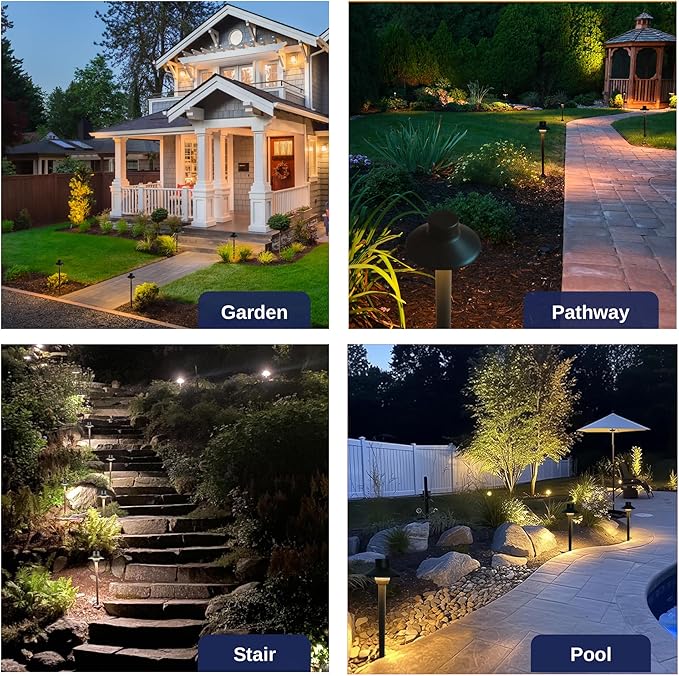 Gardenreet Brass Low Voltage Garden Lights, Outdoor Landscape Pathway Light, 12V LED AC/DC Bronze Mini Shade Path Lamp for Sideway House Walkway with 3W 270LM 4000K G4 Bulb 8 Pack