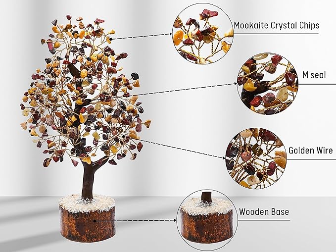 Mookaite Natural Healing Premium Crystal Bonsai Feng Shui Fortune Money Tree of Life for Home Office Decor (Gift Box Ready,10-12 Inch)