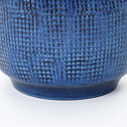 LuxenHome 15.5" Dia Round Ceramic Pots for Plants, Gradient Cobalt Blue Glazed Large Outdoor Planter Pot with Drainage Hole and Rubber Plug, Decorative Indoor Flower Pots for Home Garden Patio