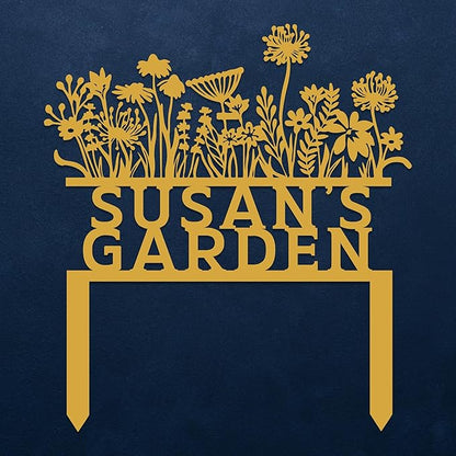 Custom Flowers Metal Garden Decor, Sign for Flower Beds, Personalized Flowers Garden Sign with Stakes, Metal Yard Art, Gift for Grandmother, Patio Decor, Farmhouse Decorations, Mom Gift