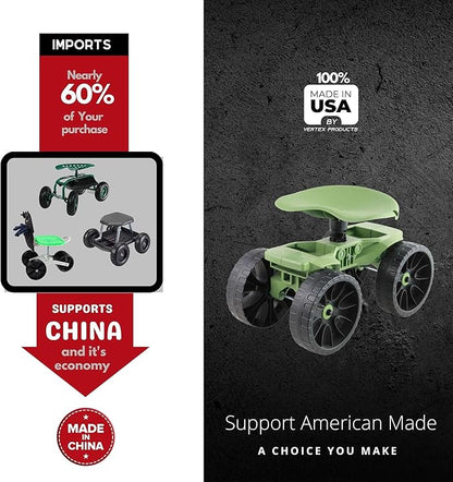 TheXceptional Wheelie Scoot | Premium Rolling Work Seat | Comfort Utility Garden Stool with Never Flat Wheels | Made in USA by Vertex | Model EX500