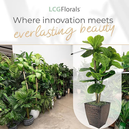 3.2ft Artificial Fiddle Leaf Fig Tree - Real Wood Trunk, Preassembled, No Maintenance Indoor Faux Plant in Copper Metal Pot - Living Room, Home & Office Decor