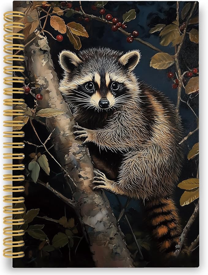 XPH Raccoon Gifts Spiral Notebook, Cottagecore Raccoon Journaling Notebooks for Women, Christmas Trash Panda Hardcover Journals for Writing 160 Pages 5.5 x 8.3 Inch, Animal Lover Gifts