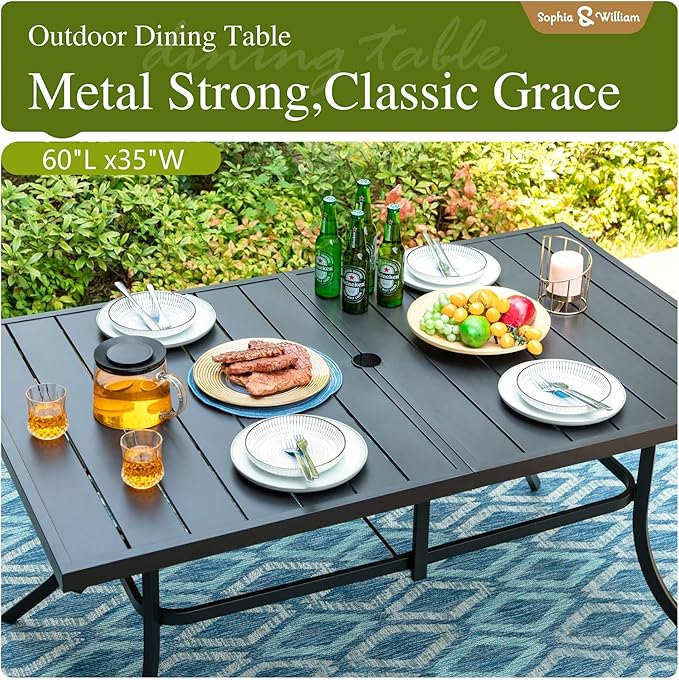 Sophia & William Patio Table and Chairs with 13ft Double-Sided Umbrella, 8 Piece Outdoor Dining Furniture Set with 6 Padded Patio Swivel Dining Chairs, 1 Rectangular Metal Patio Table & 1 Umbrella