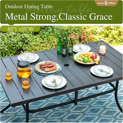 Sophia & William Patio Table and Chairs with 13ft Double-Sided Umbrella, 8 Piece Outdoor Dining Furniture Set with 6 Padded Patio Swivel Dining Chairs, 1 Rectangular Metal Patio Table & 1 Umbrella