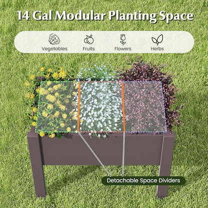 Giantex Raised Garden Bed with Legs, Self-Watering Planter Box with Water Level Indicator, Drainage Hole & Detachable Space Dividers, Outdoor Plant Container for Flower, Vegetable, Fruit, Herb (Brown)