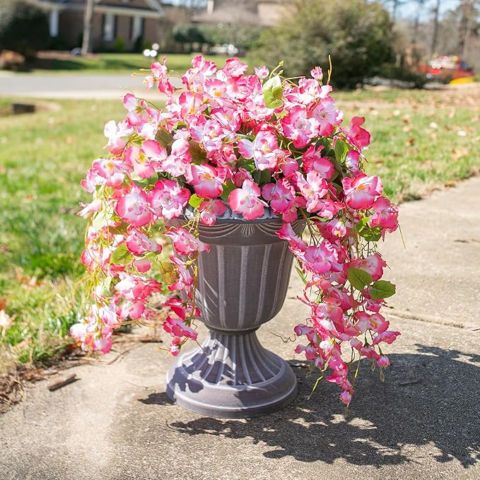 Fake Hibiscus Artificial Hanging Flowers Plants for Outdoors Spring Decoration, 4pcs Silk Hibiscus Vines Realistic UV Resistant Pink Faux Flowers for Outside Planter Porch Patio Yard Wedding Party Urn
