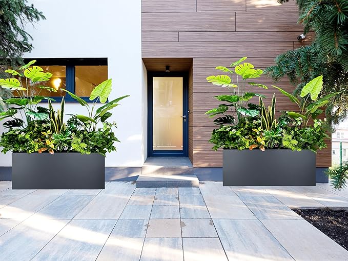 Galvanized Steel Large Rectangular Planter, 38 * 15 * 15IN Long Black Planter Box, Metal Planters for Outdoor Patio Porch Graden