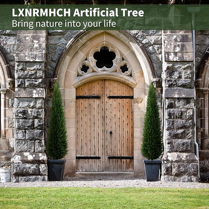 6ft Artificial Plants Outdoor & Indoor Fake Trees Set of 2, Large Tall Cypress Tree UV Resistant Artificial Cedar Pine for Front Door Porch Faux Plants, Realistic Topiary Arborvitae Home Decor