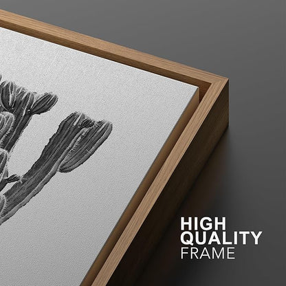 Ashbrook Framed Wall Art Print Set Black & White Southwest Desert Cactus Nature Floral Modern Decorative Multicolor for Living Room, Bedroom, Office - 16"x24"x3 Natural