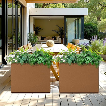 Rectangle Planter for Indoor & Outdoor, Tall and Long Planter Boxes with Drainage Holes, Mental Divider Planter Box All-Weather Use for Plants, Flowers, 29.9" L x 12" W x 24" H, Brown