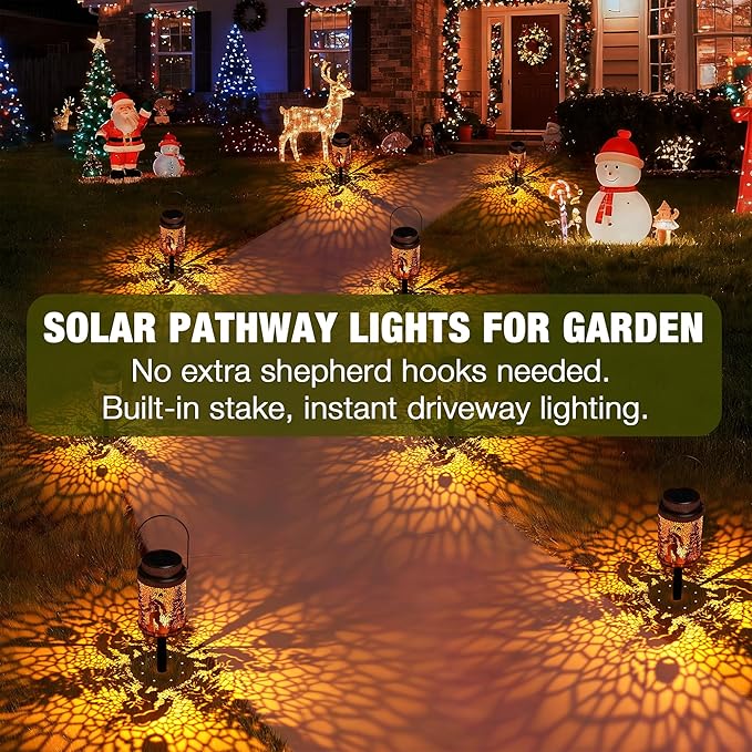 Cooo 6 Pack Solar Lanterns Outdoor Waterproof Bigfoot Sasquatch Christmas Trees Solar Pathway Lights Landscape Path Christmas Gifts for Women Mom Grandma Outdoor Table Lamp Garden Yard Decor-Rose Gold