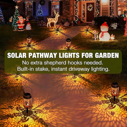 Cooo 6 Pack Solar Lanterns Outdoor Waterproof Bigfoot Sasquatch Christmas Trees Solar Pathway Lights Landscape Path Christmas Gifts for Women Mom Grandma Outdoor Table Lamp Garden Yard Decor-Rose Gold